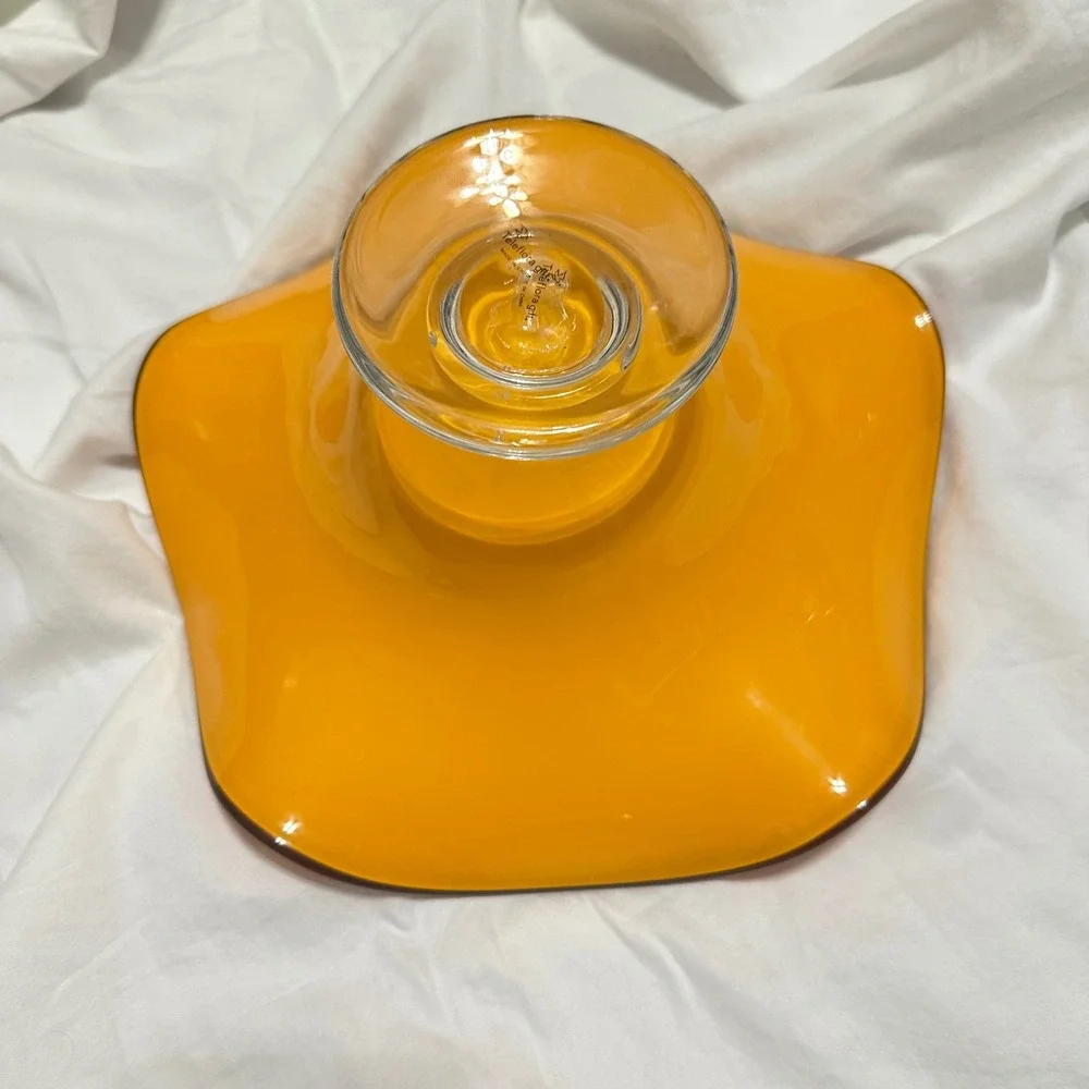 Teleflora Gift Art Glass Bowl Orange Ruffled Handkerchief Pedestal EXCELLENT 10i